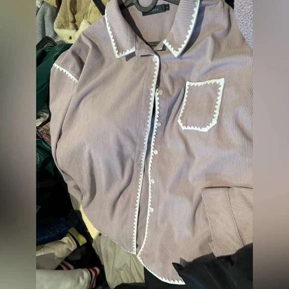 Sold: Womens Corduroy Shacket Jacket w/Buttons Oversized Blouses w/pockets Sz.L - Picture 8 of 9